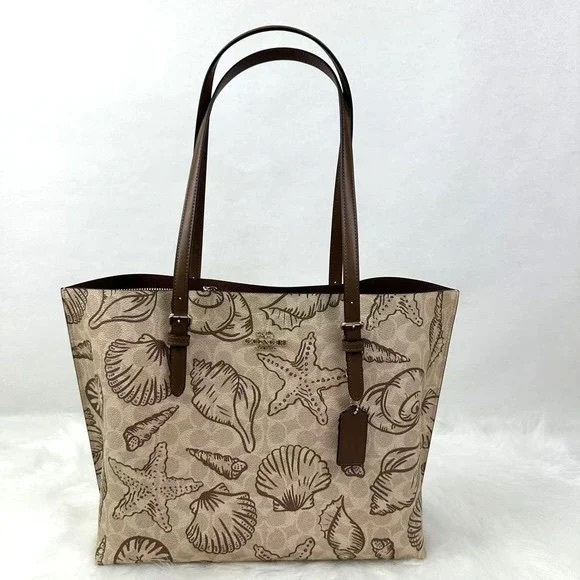 Coach Mollie Tote Bag In Signature Canvas With Shell Print In Canvas/Sand CBH64 - Picture 1 of 10